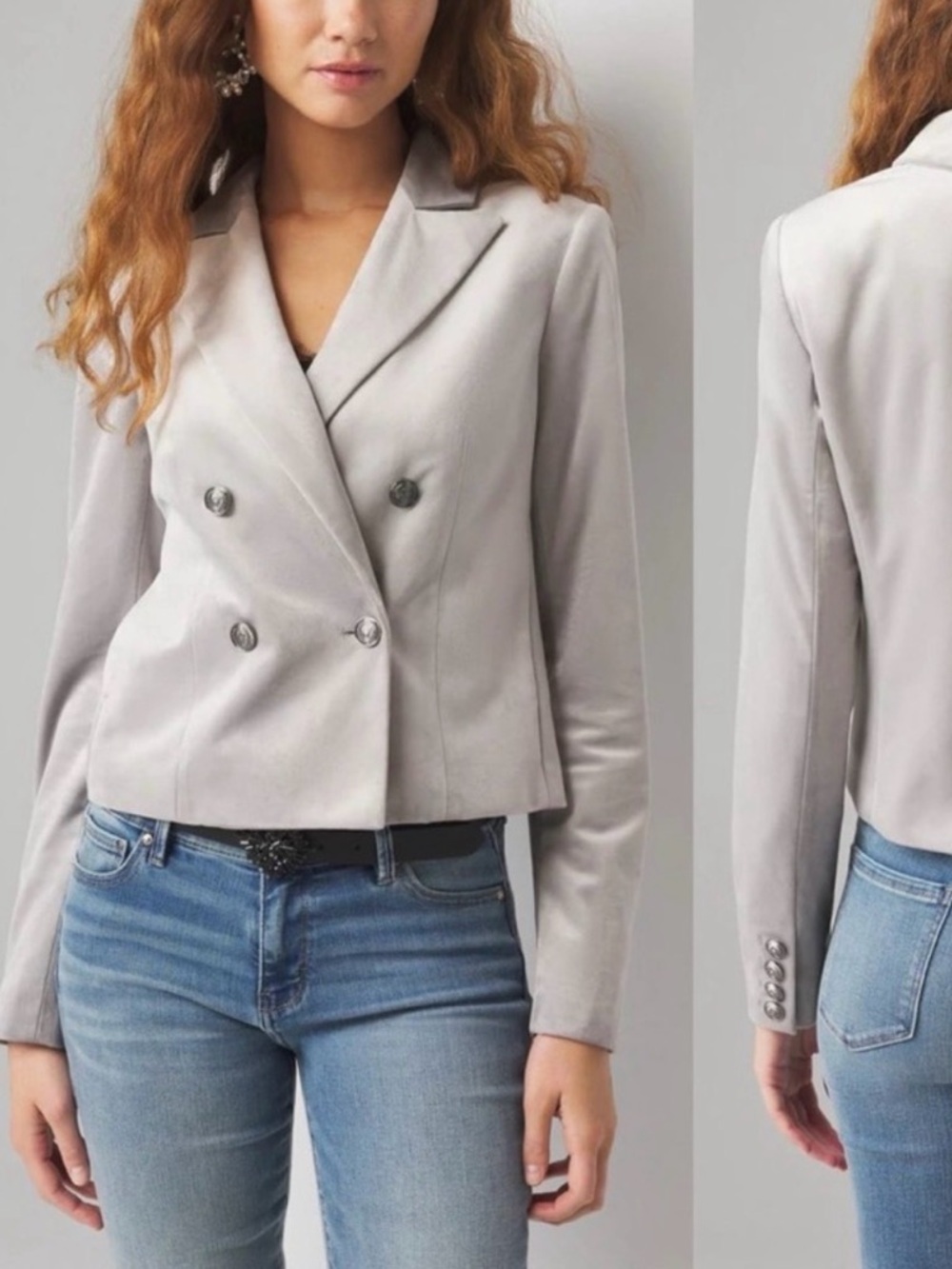 White House Black Market Light Gray Double-Breasted Blazer